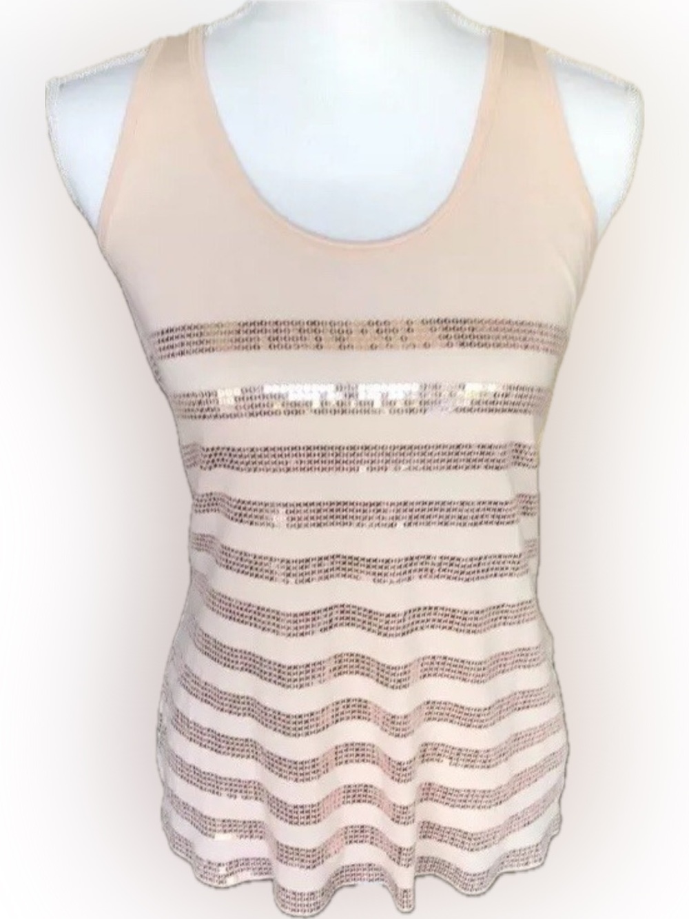 Express Light Rosegold Sequin Stripe Tank Top S